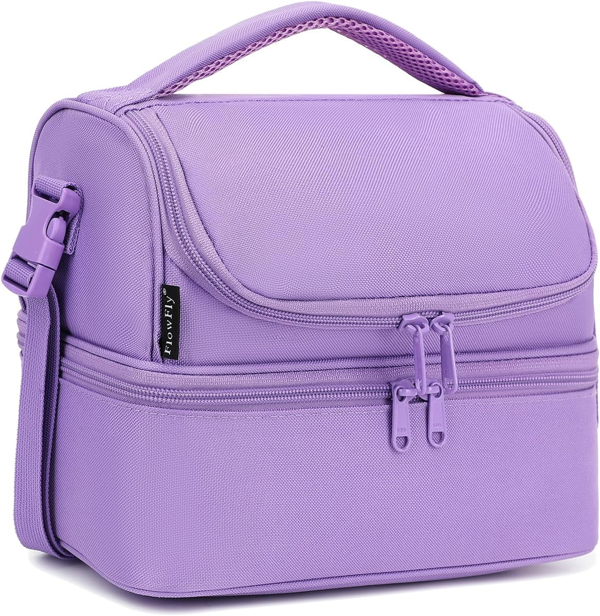 FlowFly Kids Double Decker Cooler Insulated Lunch Bag Large Tote for Boys, Girls, Men, Women, With Adjustable Strap, Unicorn