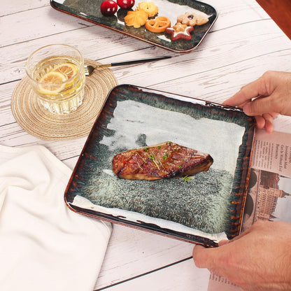 Porcelain Plate Set Large Serving Tray Set of 4, Reusable Serving Platters for Party Food, Cookie, Appetizer, Charcuterie, Snack, Dessert Display,Stackable Kitchen Dish 14.4 INCH
