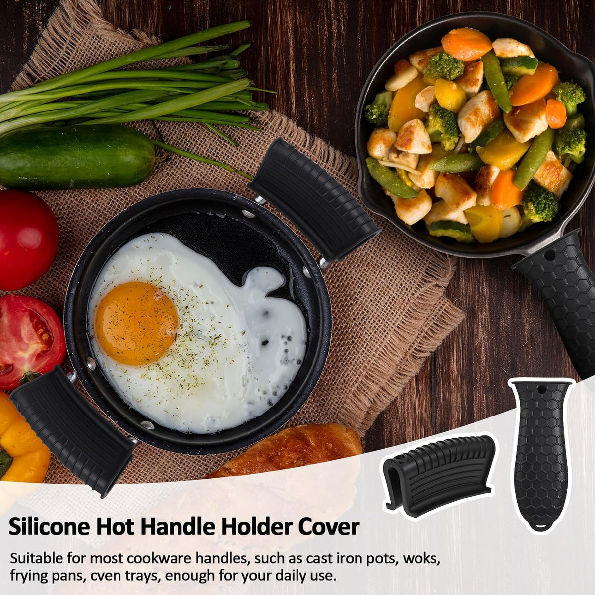 8 Pack Silicone Hot Handle Holder Cover Cast Iron Handle Cover Silicone Pot Holders Heat Resistant Assist Pan Handle Sleeve Non-Slip Pot Handle Covers for Cast Iron Skillet Metal Pan