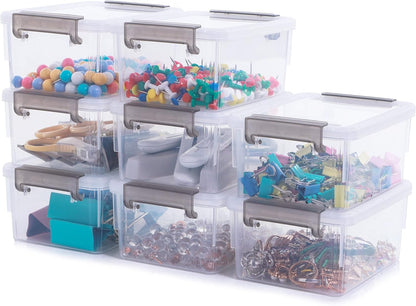 Citylife 7.8 QT 6 Pack Small Storage Bins Plastic Storage Container Stackable Box with Lids for Organizing, Clear White