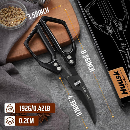 HUUSK Kitchen Scissors All Purpose - Stainless Steel Kitchen Shear, Sharp Silver Meat Scissors Dishwasher Safe, Heavy Duty Poultry Shears, Japanese Cooking Scissor for Food, Christmas Gifts for Women
