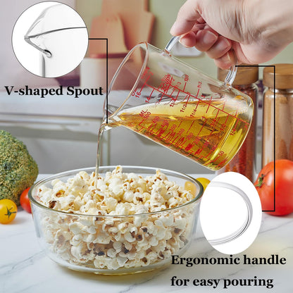 Ackers BORO3.3 Measure Glass -[Insulated handle | V-Shaped Spout]-Made of High Borosilicate Glass Measuring for Kitchen or Restaurant, Easy to Read, 60 ML (2 Oz) 丨(2 Pack)