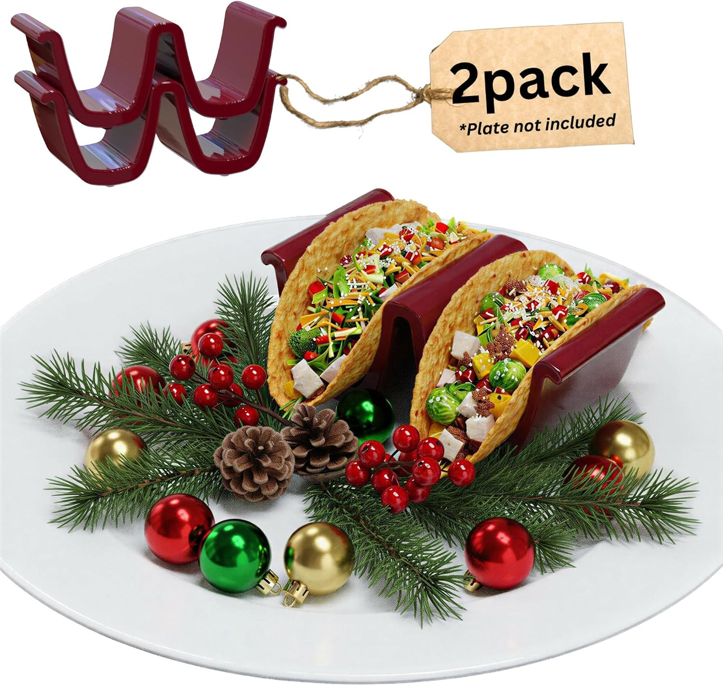 HolaTasty Taco Shell Holder Ceramic, Taco Gifts for Thanksgiving Christmas - Taco Holders Set of 2, Dual Taco Stand for Plates - Hold Street/Hard Shells, Mini Taco Night Accessories for Taco Lovers