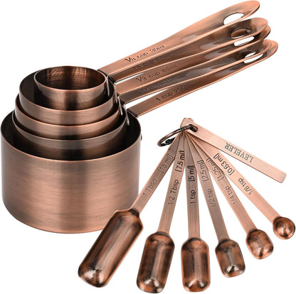 Measuring Cups and Spoons Set of 12, Stainless Steel Stackable Measuring Cups and Spoons Set With Leveler, Metal Measuring Spoons and Cups for Dry or Liquid Ingredients During Kitchen & Baking