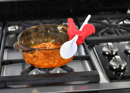 HOME-X Red Rooster Spoon Holder, Pot/Pan Clip Kitchen Accessories, Fun Hostess Gifts