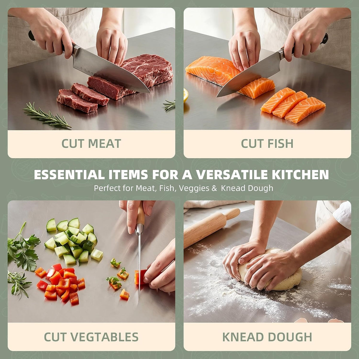 Stainless Steel Cutting Board Set with Lip, 2 Pack 16" & 24" Metal Chopping Boards for Kitchen Countertop, Non-Slip Food Prep Boards for Meat & Vegetables
