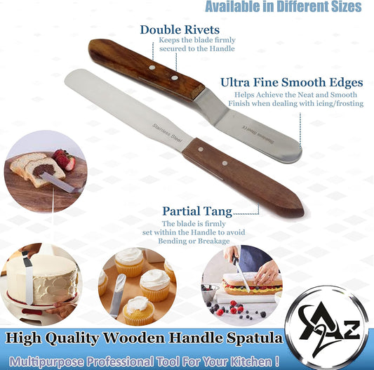 A2Z- Offset Cake Icing Spatula Professional Quality Stainless Steel Baker's Cake Decorating Frosting Spatulas, Flexible Resistant Blade, Wooden Handle For Easy Grip (3 Inch)