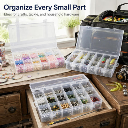 APACALI 6 Pack Plastic Organizer Box with Dividers, 18 Grids Clear Tackle Box Organizer, Adjustable Compartment Storage Boxes for Beads, Jewelry, Crafts, Fishing Lures, Screws and Small Parts