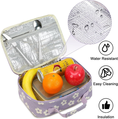 Bluboon Insulated Lunch Bag for Girls & Boys, Corduroy School Lunch Box with Cooler & Organizer Compartments, Leak-Proof Lunch Tote for School, Travel (Corduroy Strawberries Beige)