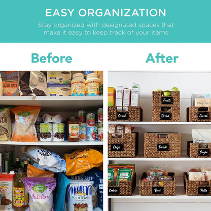 Best Choice Products Set of 4 9x12in Water Hyacinth Pantry Baskets, Woven Organizers w/Chalkboard Label, Chalk Marker - Natural
