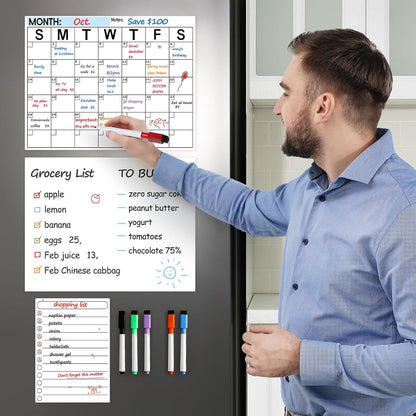 3 Pack Dry Erase Magnetic Calendar for Refrigerator - Monthly & Weekly & Daily Planner Magnet Whiteboard for Fridge Wall - Shopping, Meal/Menu, To Do List, Family Schedule Planning Board (10HB-RIZH3)