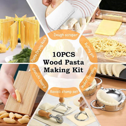 10 Pcs Pasta Making Tools Set with Pasta Drying Rack, Gnocchi Board