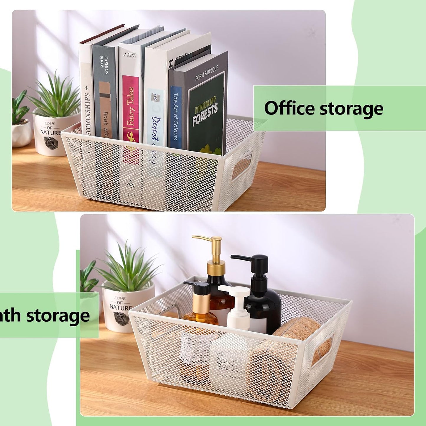 Maxdot 4 Pcs Wire Storage Basket with Handle Metal Baskets Wire Mesh Pantry Organizers for Cabinet Kitchen, Laundry, Bathroom Makeup Snacks Containers(White)