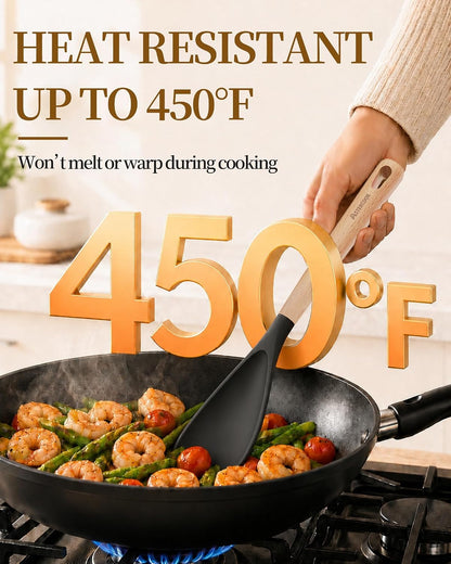 Astercook Cooking Spoon, 2 Pack, Nonstick Safe Silicone Spoonula Spatula