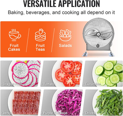 VEVOR Manual Vegetable Fruit Slicer, 0-0.5"/0-12mm Thickness Adjustable Commercial Slicer Machine, Stainless Steel Food Cutter Slicing Machine with 2 Spare Blades, for Potato, Cucumber, Lemon, Tomato