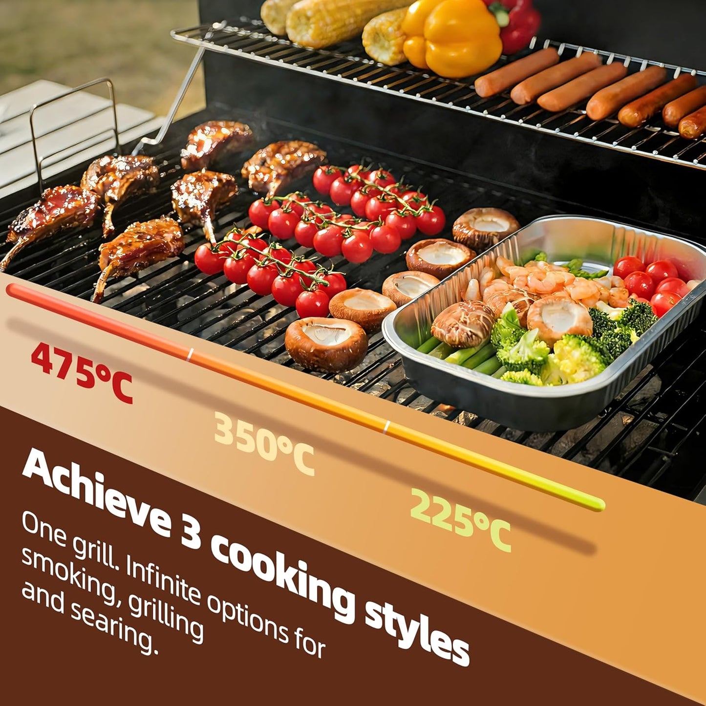 Barrel Charcoal Grill, Outdoor BBQ Smoker, 737 Sq. In. Cooking Area, Adjustable Charcoal Pan, Warming Rack, Front & Side Table, Storage Shelf, Enameled Steel Wire, Backyard, Patio (Large)