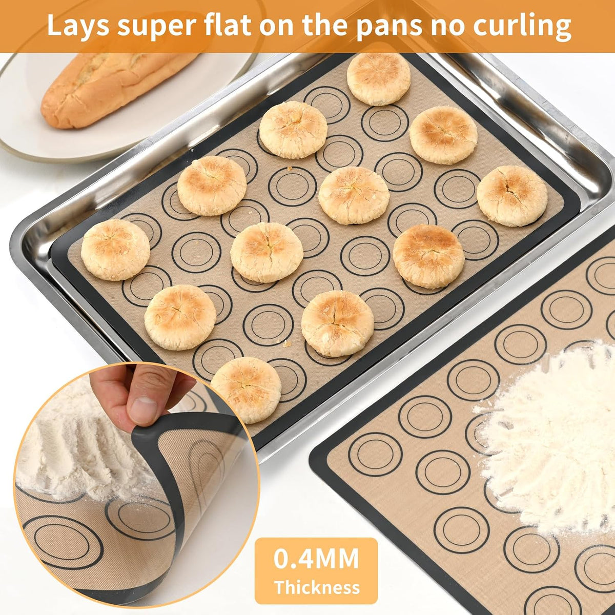 Luckyiren 2 Pack Silicone Baking Mat Set, Nonstick Half Sheet, Orange/Beige