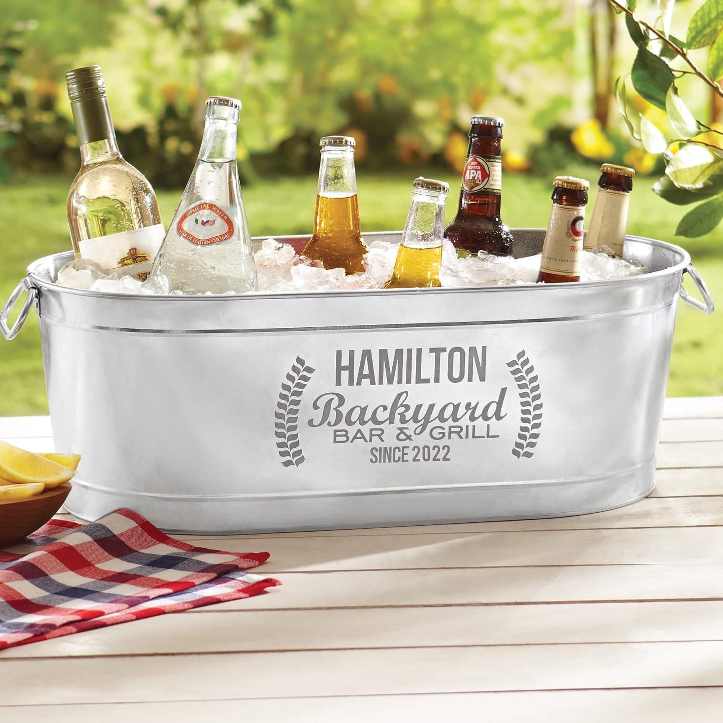 Let's Make Memories Personalized Beverage Tub - Custom Beverage Tub - Customize With Name & initial - Galvanized Drink Tub - 20 ¾"L x 11 ¾"W x 7" H - 5.5 Gallons