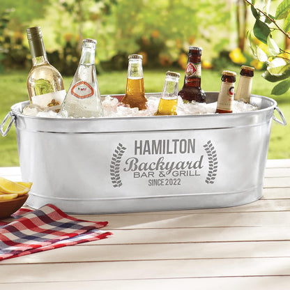 Let's Make Memories Personalized Beverage Tub - Custom Beverage Tub - Customize With Name & initial - Galvanized Drink Tub - 20 ¾"L x 11 ¾"W x 7" H - 5.5 Gallons