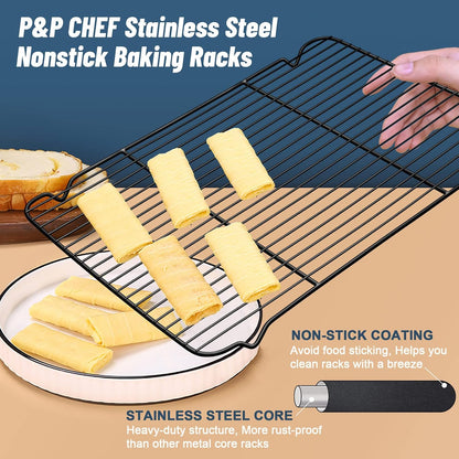 P&P CHEF Cooling Baking Rack Stainless Steel, 16.6" x 11.5", 2 Pcs, Silver