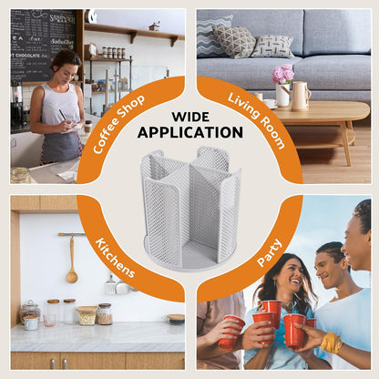 Rotating Paper Cup Dispenser with 4 Compartments, Disposable Coffee Cup Storage & Lid Holder for Countertops, Kitchen, Coffee Stations (White)