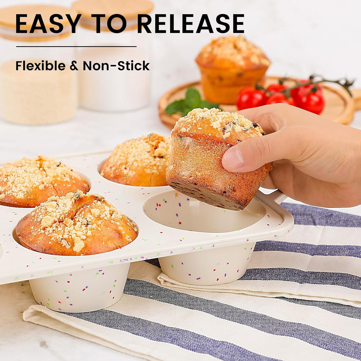 Vinino 2Pack Silicone Muffin Pan for Baking with Metal Reinforced Frame, 12 Cup Regular Size Cupcake Pan, BPA Free Silicone Muffin Tray, Cupcake Baking Pan Bite Molds for Oven Dishwasher Safe