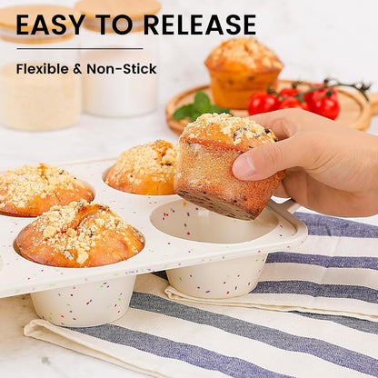 Vinino 2Pack Silicone Muffin Pan for Baking with Metal Reinforced Frame, 12 Cup Regular Size Cupcake Pan, BPA Free Silicone Muffin Tray, Cupcake Baking Pan Bite Molds for Oven Dishwasher Safe