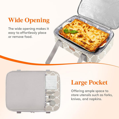 Lifewit Insulated Single Decker Casserole Carrier, Lasagna Lugger Holder for Hot or Cold Food, Fits 9" x 13" Baking Dish, Thermal Lunch Tote Bag for Potluck Parties, Picnic and Cookouts, Grey