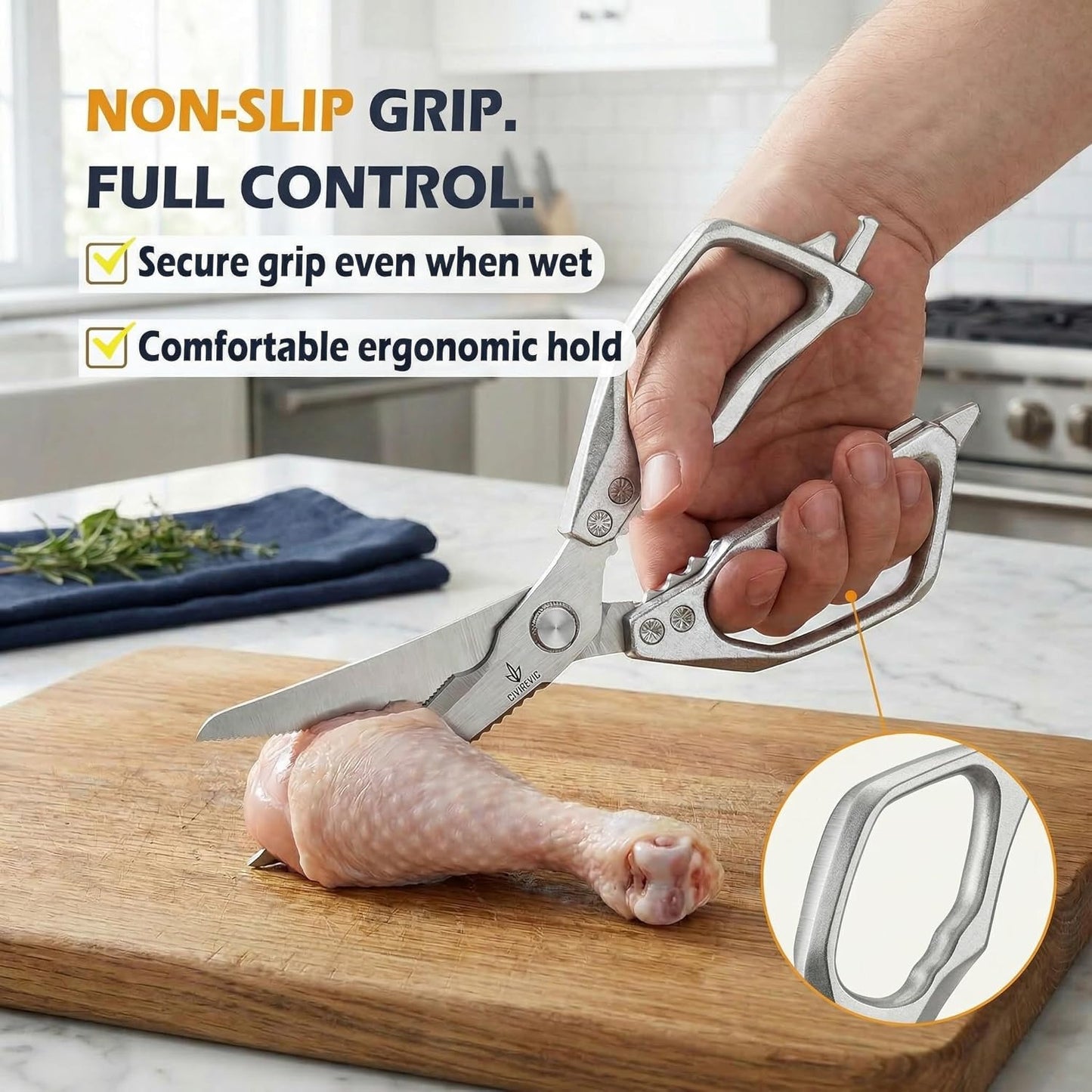 Heavy Duty Kitchen Shears for Bone Cutting, 2 Pack Ultra Sharp Poultry Scissors, Stainless Steel Kitchen Scissors for Chicken, Meat & Fish, Dishwasher Safe, Non-Slip Grip