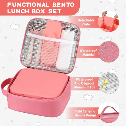 MAISON HUIS Bento Lunch Box with 8oz Soup Thermo and Insulated Lunch Bag, Kids Leakproof Lunch Food Containers with 5 Compartment, Boys Girls Thermo Hot Food Jar for Travel, School, BPA Free (Black)