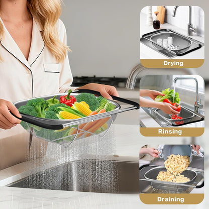 4-in-1 Colander with Bowl Set — Patented 360° Rotatable Strainer Bowl with 3 Graters, Snap-On Lid & Non-Slip Base, Funny Kitchen Present for Women, Aesthetic Pasta Fruit Vegetable Strainer (Beige)
