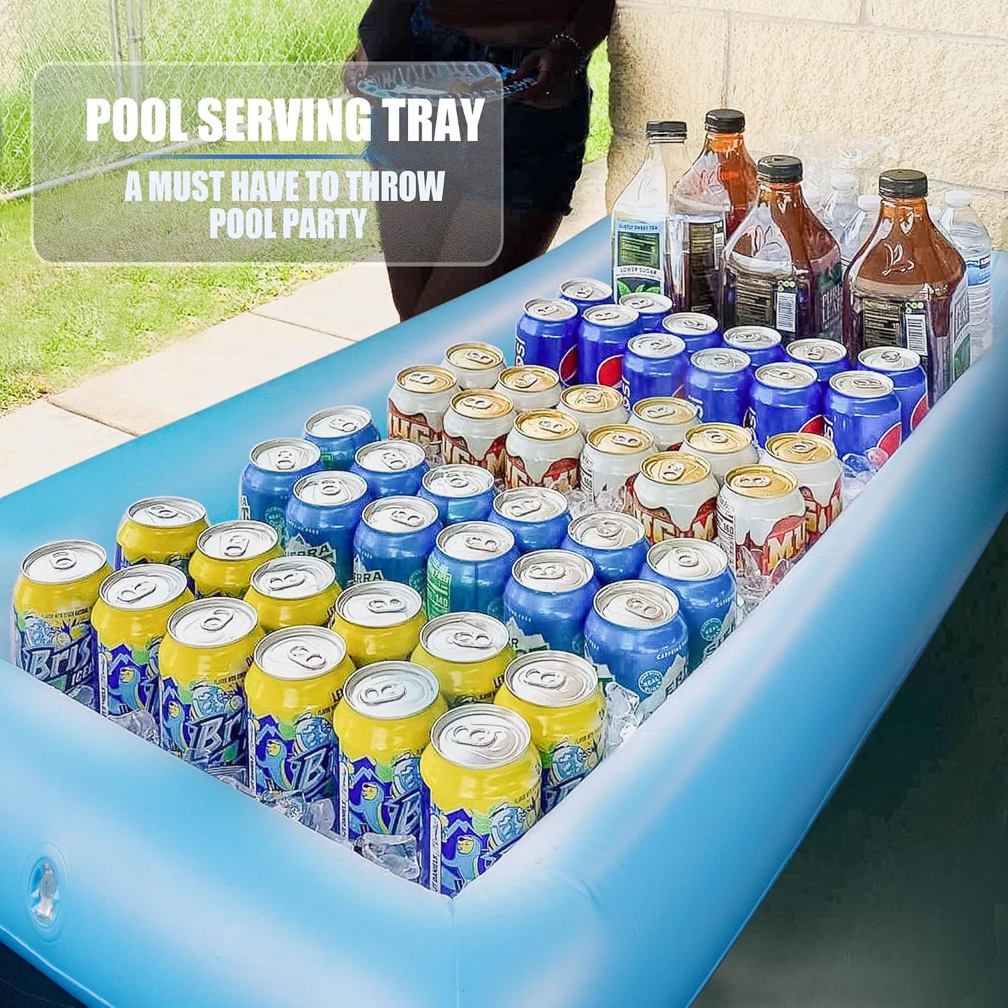 Novelty Place Inflatable Ice Serving Tray Buffet Bar with Drain Plug - Salad Food & Drinks Inflatable Cooler for Party Picnic and Camping (Pack of 1)