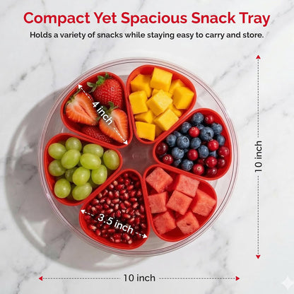 Divided Serving Tray with Lid,Stackable Snackle Box Strawberry Container for Fruits Candy Organizer, Portable Rounded Veggie Tray for Kitchen, Party, Trave and Picnic (Pink)