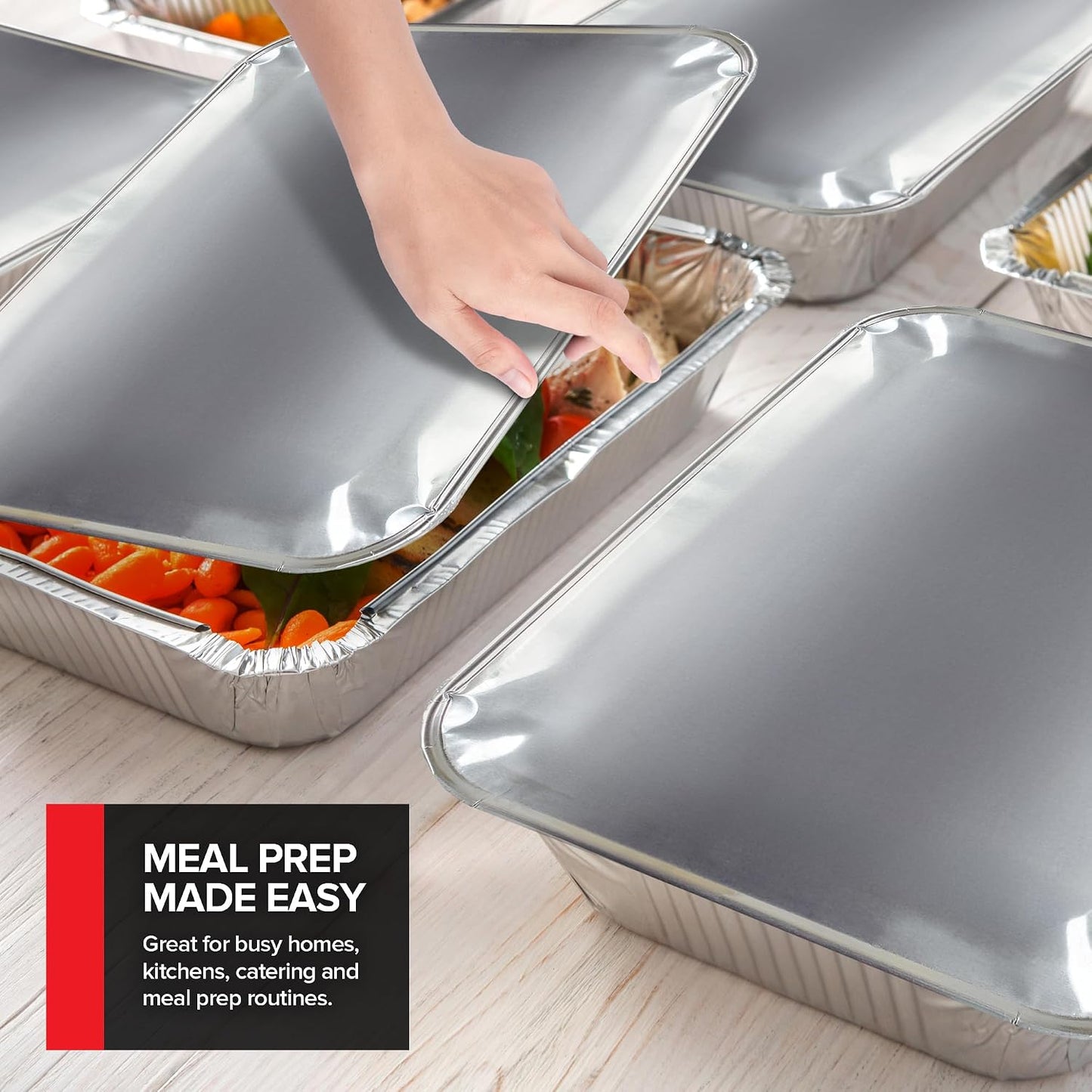 Stock Your Home 9x13 Aluminum Trays with Lids (10 Pack) – Disposable Half Size Deep Pans for Cooking, Storage, BBQ, Grilling, Catering