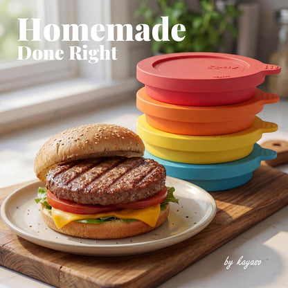 Silicone Burger Patty Mold Set with Lid, Nonstick Burger Press for 1/4 lb Patties, Food-Grade Patty Maker for Beef, Chicken & Veggie Burgers, Food Freezer Container, 4 Pack