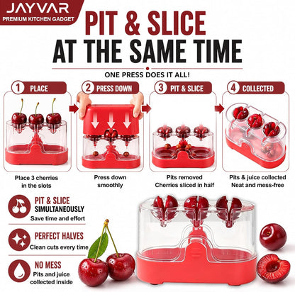 JAYVAR Cherry Pitter Tool, 2-in-1 Multi Cherry Seed Remover & Slicer