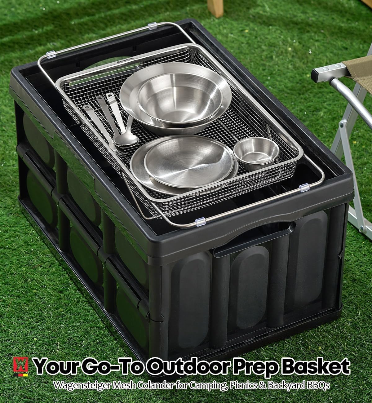 WAGENSTEIGER Extendable Dish Rack with Feet, Vegetable Colander Basket, Stainless Steel Dish or Silverware Drying Rack, Ultimate Kitchen Organizer Over the Sink (11.81 x 8.27 x 2.76 Inches)