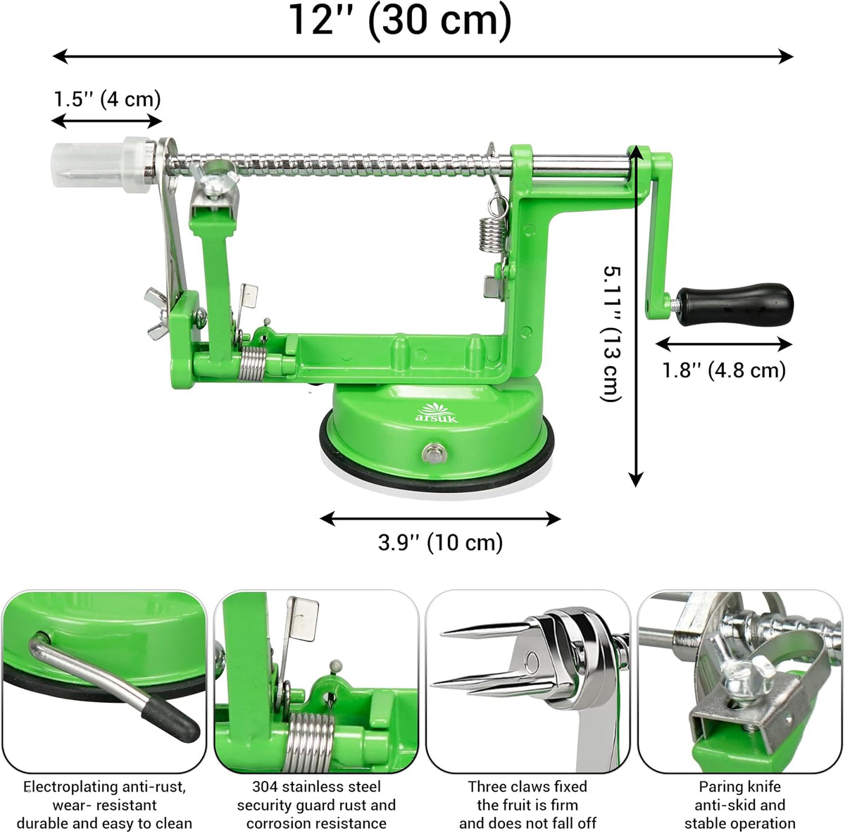 Apple Peeler Corer Slicer All in One – Apple Peeler Slicer Corer with Stainless Steel Blades, Multi-Function Apple Potato Peeler (Green Apple Peeler)