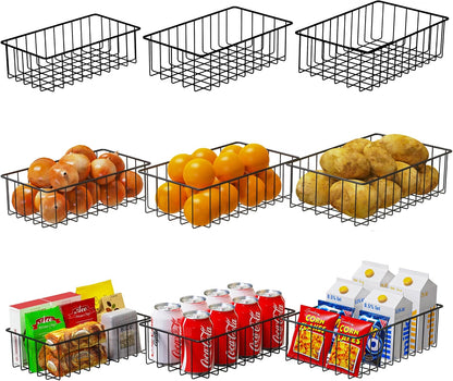 Joben Oligey 12 PACK (3 Szie) Small Wire Storage Baskets for Organizing,Pantry Organization Bins for Cabinets, Metal Basket for Kitchen, Bathroom Organizer (Black)