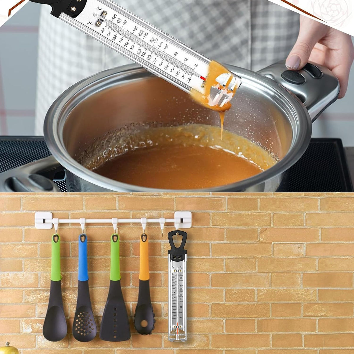 Candy Thermometer with Pot Clip, 2026 New Deep Fry Oil Food Cooking Kitchen Instant Read Thermometer for Jam, Syrup, Jelly, and Deep Fry, Stainless Steel Kitchen Accessories for Candy Making