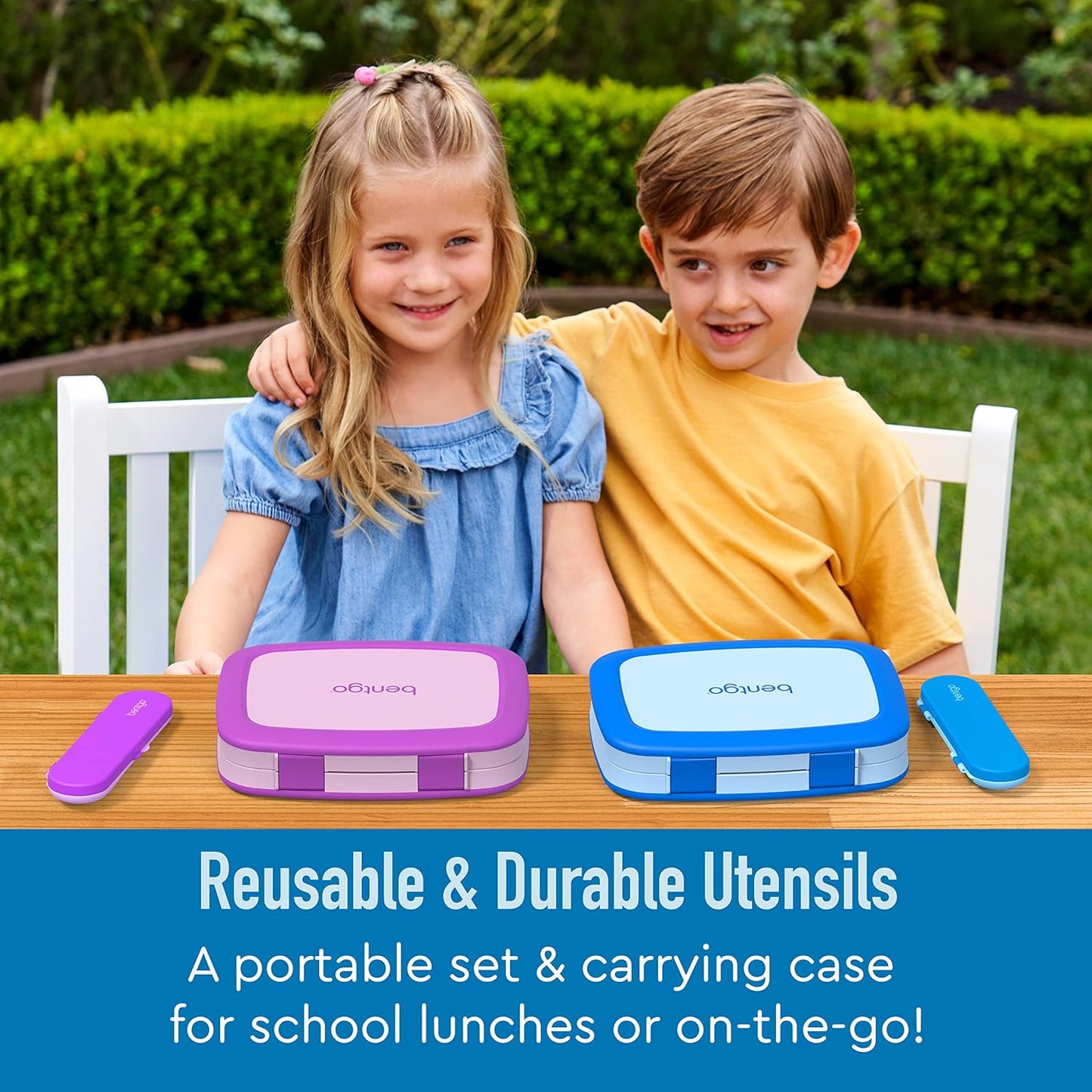 Bentgo Kids Utensil Set - Reusable Plastic Fork, Spoon & Storage Case - BPA-Free Materials, Easy-Grip Handles, Dishwasher Safe - Ideal for School Lunch, Travel, & Outdoors (Shark)