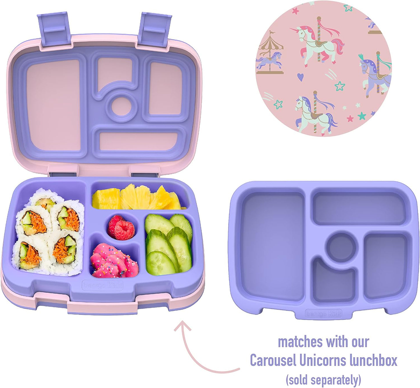 Bentgo® Kids Prints Tray with Transparent Cover - Reusable, BPA-Free, 5-Compartment Meal Prep Container with Built-In Portion Control for Healthy Meals At Home & On the Go (Mermaids in the Sea)