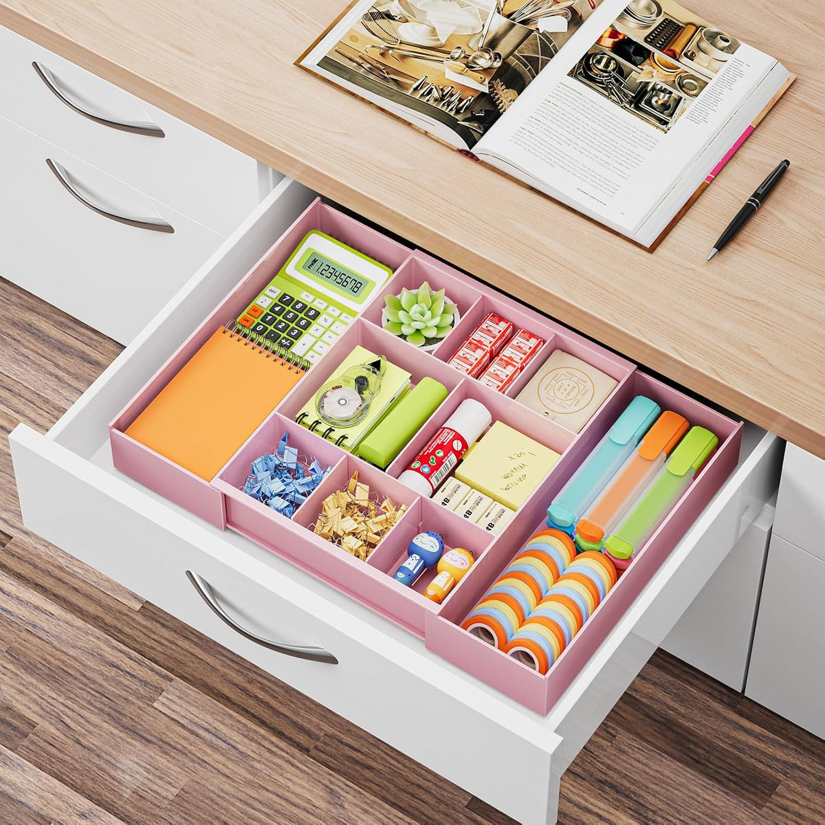 Marbrasse Expandable Desk Drawer Organizer, Clear Plastic Drawer Organizer Tray with 10 Adjustable Compartments, Desk Organizers and Accessories, 5 Drawer Dividers for Office Supplies, Makeup(Clear)