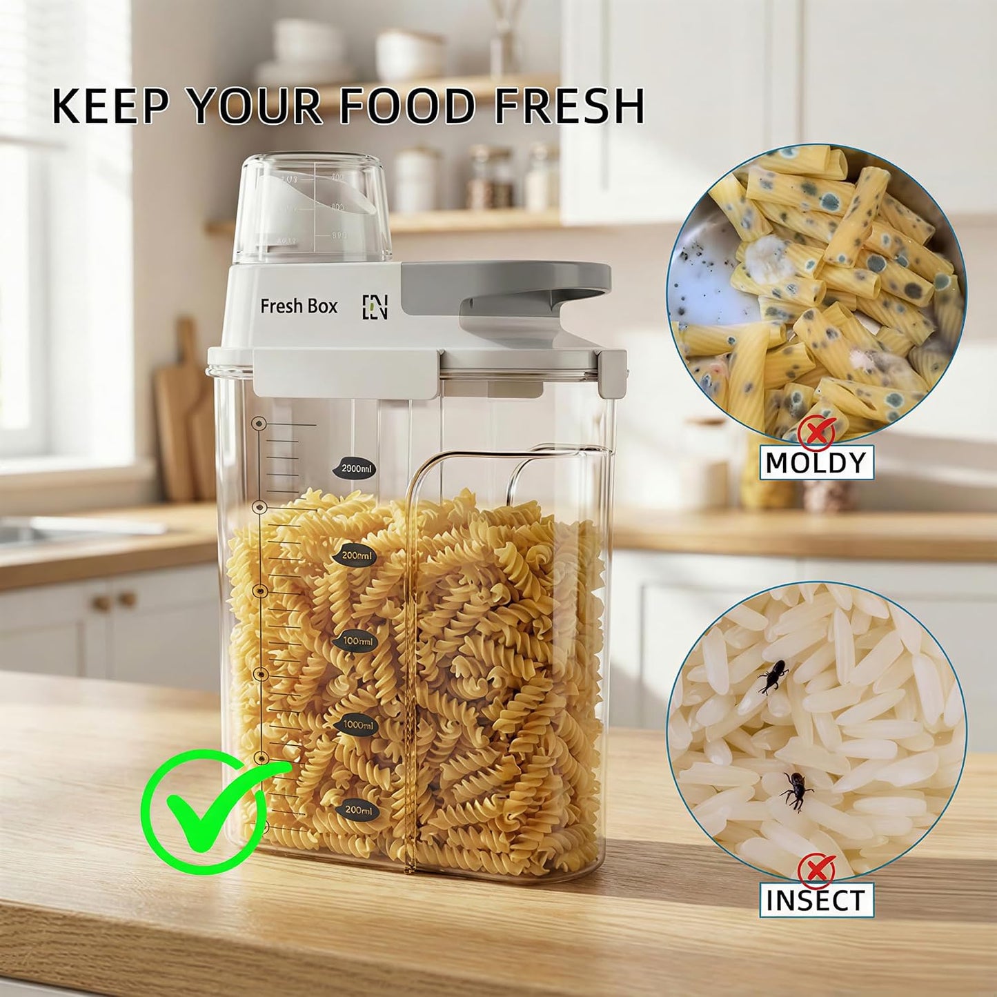 Rice Storage Container Grain Dry Food Flour Bin, Pet Dog Cat Food Dispenser with Measuring Cup, BPA-Free Clear Plastic Kitchen and Pantry Sugar Organizer (5.5, Pounds)