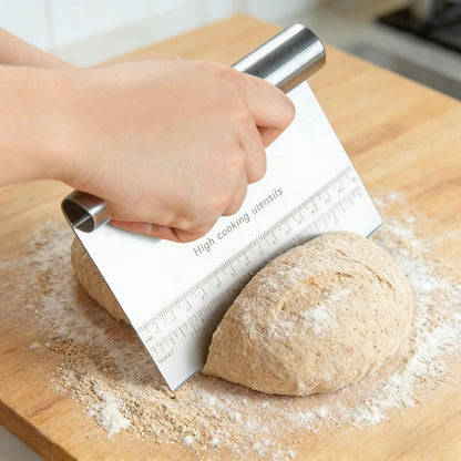 RUPOHIU Dough Scraper for Baking, Stainless Steel Bench Scraper with Measuring Scale - Pizza Cutter, Pastry Chopper for Bread, Cake and Dough, Food Scraper Tool