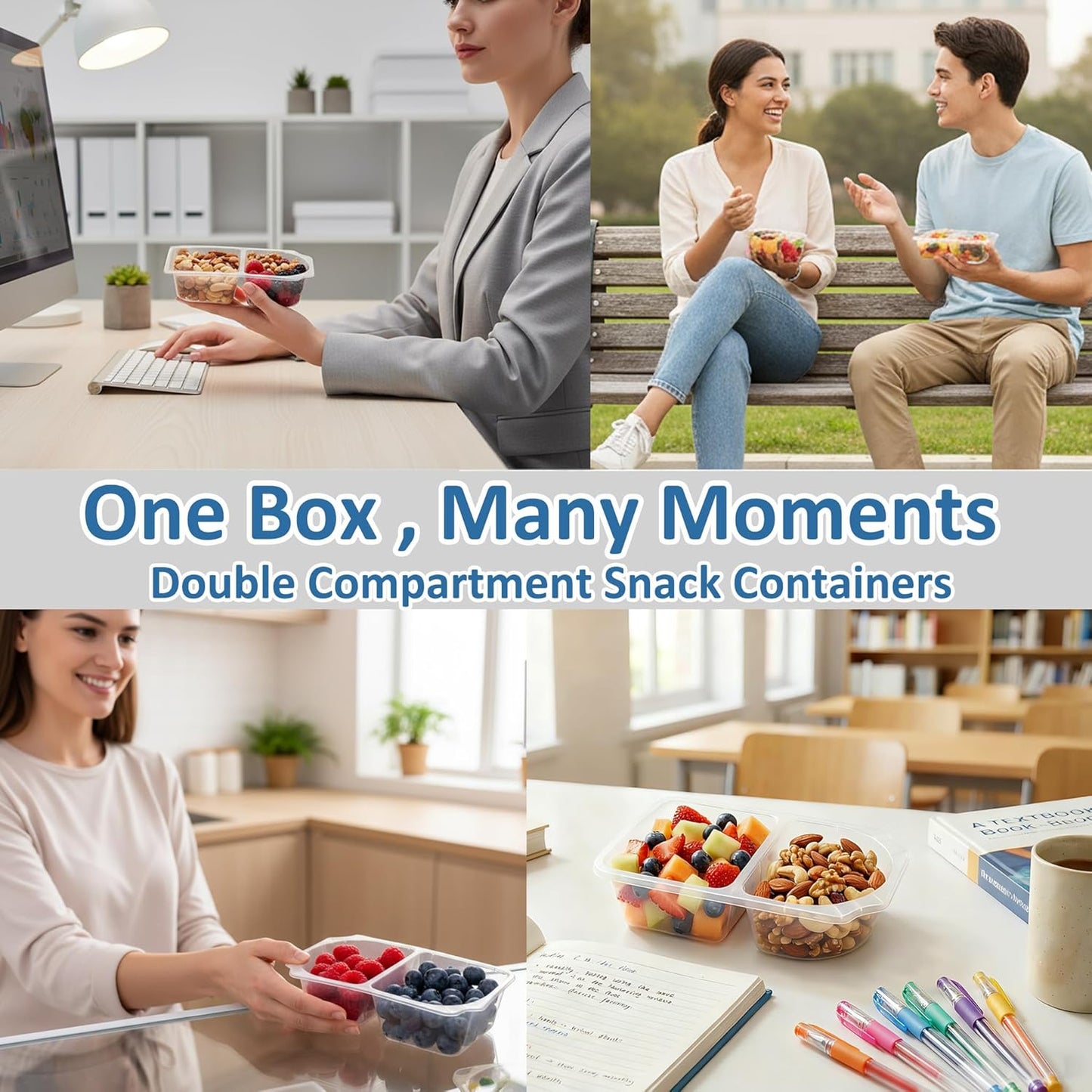 10 OZ Reusable Snack Containers with Lids & New Snack Pack Containers-Double Compartment Meal Prep Containers,Compartment Condiment Containers,Perfect for Bulk Meal Prep & On-the-Go (10 Sets)