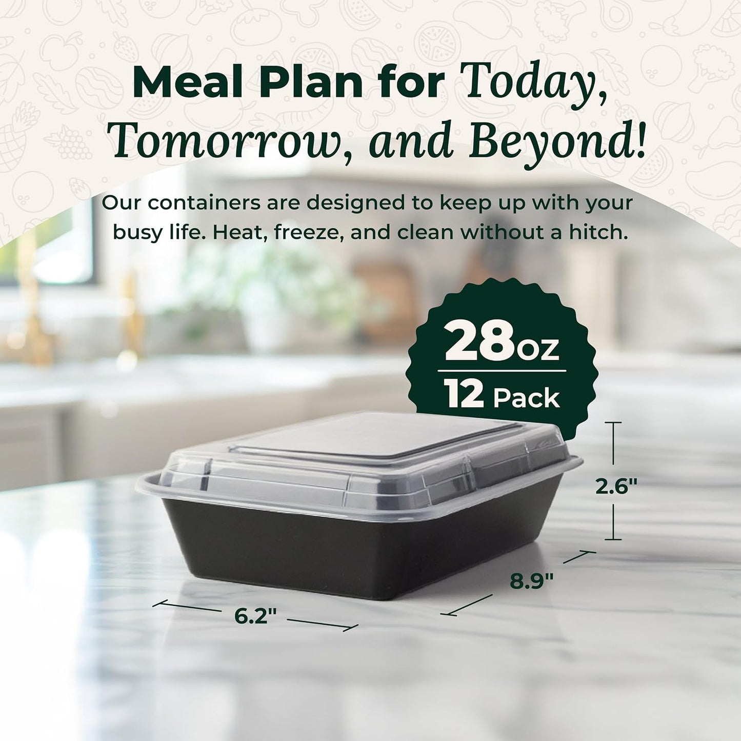 Enther Meal Prep Containers Single Lids Food Storage Bento BPA Free | Stackable | Reusable Lunch Boxes, Microwave/Dishwasher/Freezer Safe Portion Control (28 oz), 12 Pack 1 Compartment