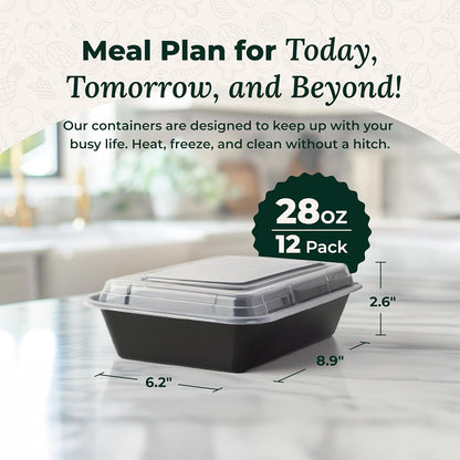 Enther Meal Prep Containers Single Lids Food Storage Bento BPA Free | Stackable | Reusable Lunch Boxes, Microwave/Dishwasher/Freezer Safe Portion Control (28 oz), 12 Pack 1 Compartment
