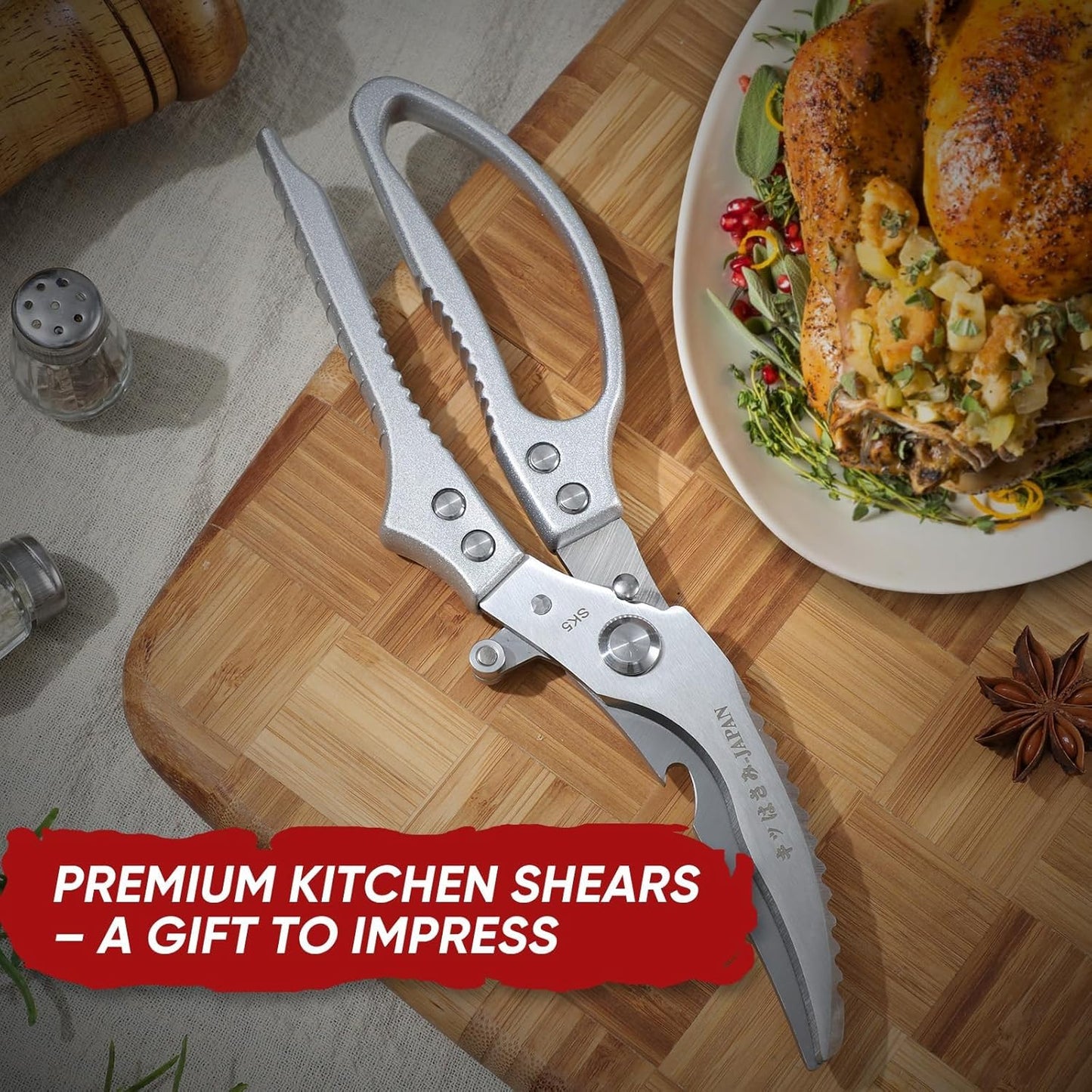 TIVOLI Kitchen Scissors Set Silver,Japanese Stainless Steel Kitchen Shears for Food, Heavy Duty Poultry Shears, Food Scissors for Meat,Chicken Bones and Turkey,Ideal Gift