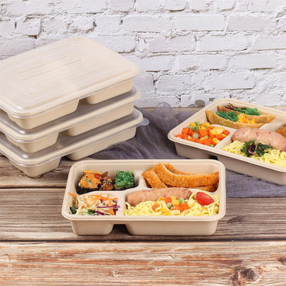 23 oz 3 Compartments disposable plates with Lids Plant Fiber 50 Pack